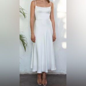 Jenny Yoo White Satin Slip Midi Wedding Dress